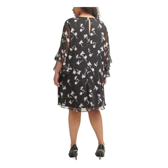 CALVIN KLEIN Womens Black Lined Ruffle Sleeve Back 3/4 Sleeve Dress Plus 20W - Picture 2 of 4